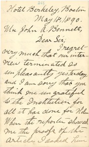 Letter from Annie Sullivan to John Bennett, May 18, 1890 (p. 1 of 3)