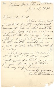 Letter from Annie Sullivan to Dr. Eliot, June 17, 1890