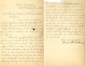 Letter from Annie Sullivan to the Board of Trustees of Perkins Institution, June 17, 1890