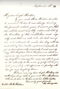 Letter from Michael Anagnos to Capt. Keller, Sept. 18, 1890