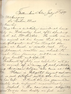 Letter from Capt. A. Keller to Michael Anagnos, July 5, 1891 (p. 1 of 2)