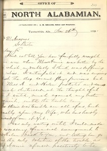 Letter from Capt. A. Keller to Michael Anagnos, Nov. 26, 1891 (p. 1 of 2)