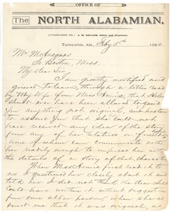 Letter from Capt. A. Keller to Michael Anagnos, February 5, 1892 (p. 1 of 2)