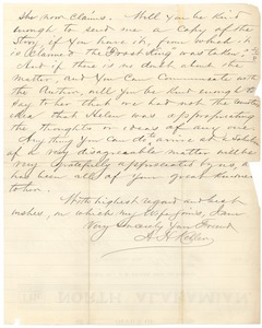 Letter from Capt. A. Keller to Michael Anagnos, February 5, 1892 (p. 2 of 2)