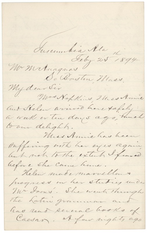 Letter from Capt. A. Keller to Michael Anagnos, February 25, 1894 (p. 1 of 3)