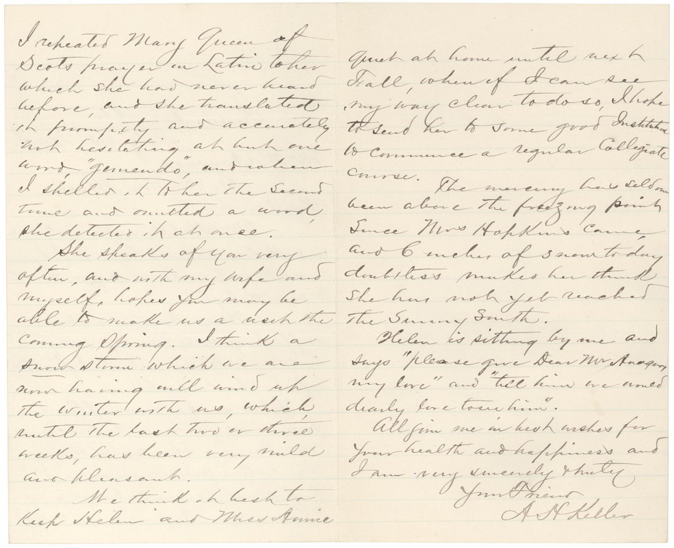 Letter from Capt. A. Keller to Michael Anagnos, February 25, 1894 (pp. 2 & 3 of 3)