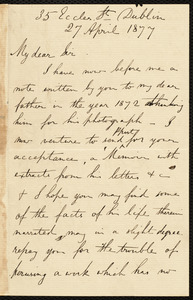 Letter from Samuel Haughton, Dublin, to Samuel May, 27 April 1877
