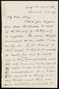 Letter from Oliver Johnson, [New York], to Samuel May, March 24, 1887