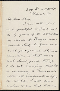 Letter from Oliver Johnson, [New York], to Samuel May, March 26, [1887]