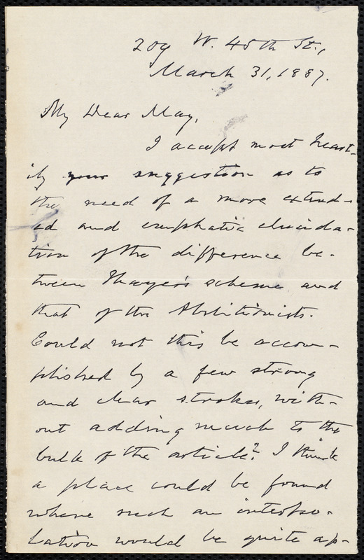 Letter From Oliver Johnson, [new York], To Samuel May, March 31, 1887 