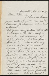 Letter from Joseph Avery Howland, Worcester, [Mass.], to Samuel May, April 21, 1887