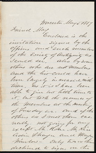Letter from Joseph Avery Howland, Worcester, [Mass.], to Samuel May, May 5, 1887