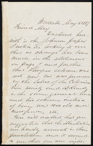 Letter from Joseph Avery Howland, Worcester, [Mass.], to Samuel May, May 6, 1887