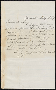 Letter from Joseph Avery Howland, Worcester, [Mass.], to Samuel May, May 17, 1887