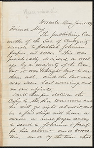 Letter from Joseph Avery Howland, Worcester, [Mass.], to Samuel May, June 1, 1887