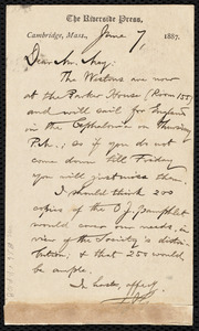 Letter from Francis Jackson Garrison, Cambridge, Mass., to Samuel May, June 7, 1887