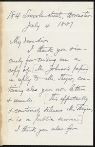 Letter from E. H. Russell, Worcester, [Mass.], to Samuel May, July 4, 1887