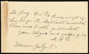 Letter to Samuel May, Warren, [Mass.], July 8, [1887]
