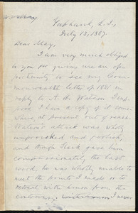 Letter from Oliver Johnson, Yaphank, L.I., [N.Y.], to Samuel May, July 13, 1887