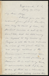 Letter from Oliver Johnson, Yaphank, L.I., [N.Y.], to Samuel May, July 19, 1887