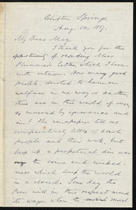 Letter from Oliver Johnson, Clifton Spring, [N.Y.], to Samuel May, Aug. 14, 1887
