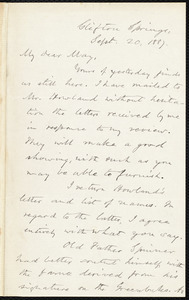 Letter from Oliver Johnson, Clifton Springs, [N.Y.], to Samuel May, Sept. 20, 1887