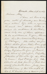 Letter from Joseph Avery Howland, Worcester, Mass., to Samuel May, Sept. 23, 1887