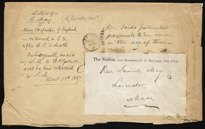Envelope from Samuel May, [Leicester, Mass.?], Dec. 13th, 1887