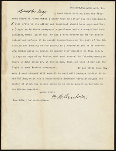 Letter from Franklin Benjamin Sanborn, Concord, Mass., to Samuel May, Sept. 21, '94