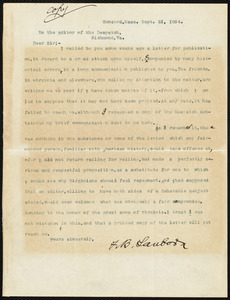 Copy of a letter from Franklin Benjamin Sanborn, Concord, Mass., Sept. 21, 1894