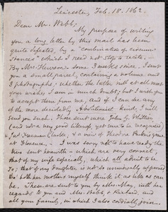 Letter from Samuel May, Leicester, [Mass.], to Richard Davis Webb, Feb. 18, 1862