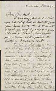 Letter from Samuel May, Leicester, [Mass.], to Charles Calistus Burleigh, Feb. 26 / 62