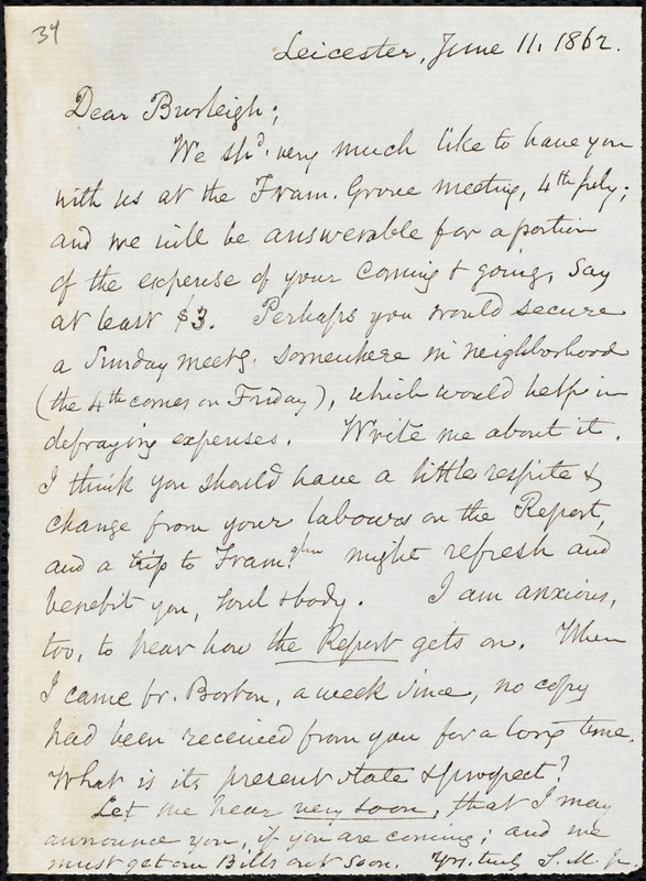 Letter From Samuel May, Leicester, [mass.], To Charles Calistus 