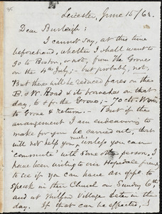 Letter from Samuel May, Leicester, [Mass], to Charles Calistus Burleigh, June 15, 1862
