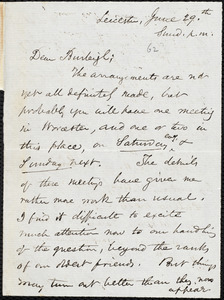 Letter from Samuel May, Leicester, [Mass.], to Charles Calistus Burleigh, June 29th, [1862]