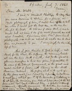 Letter from Samuel May, Boston, to Richard Davis Webb, July 7, 1863