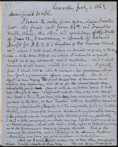 Letter from Samuel May, Leicester, [Mass.], to Richard Davis Webb, July 1, 1863
