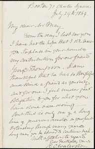 Letter from Robert Cassie Waterston, Boston, to Samuel May, July 29th, 1869