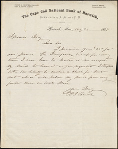 Letter from Prince S. Crowell, Harwich, Mass., to Samuel May, Aug. 23, 1869