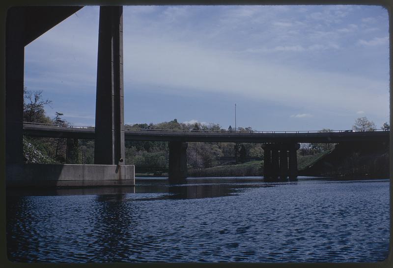 Upstream from MDC building under complex highway overpasses