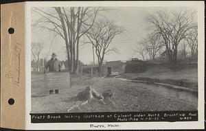 Pratt Brook, looking upstream at culvert under North Brookfield Road, Barre, Mass., Jan. 31, 1933