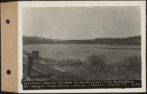 Ware River, Otis Co. mill pond, 2 miles above dam from South Shore, drainage area = 168 square miles, flow 1750 cubic feet per second = 10.4 cubic feet per second per square mile, 9:00 AM, Ware, Mass., Apr. 5, 1933