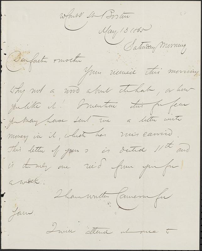 Letter from John D. Long to Zadoc Long and Julia D. Long, May 13, 1865