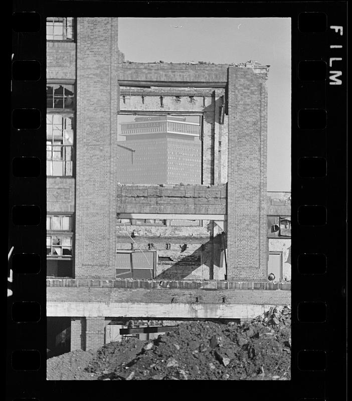 South End demolition frames the Prudential Tower, Huntington Avenue, Boston