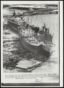 Gulfport, Miss. -- Ships Beached in Wake of Camille -- Three large freighter in the Gulfport area were washed ashore during the night as hurricane Camille stuck the Mississippi coast with 150 mile an hour winds and left the coast in shambles.