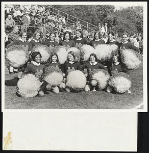 Getting Set with pom-poms and smiles is this group of Haverhill High School cheerleaders. Front, from left, LaVerne Schencks. Mary Oleary, Martha Corcoran, Mary Berry and Patti Shinling. Rear, Pat Reilly, Arline Croston, Felice Pelosi, Felicia Gilmartin, Jean Mulcahy, Anne Pasduale, Helen Roumeliotes and Barbi Voorhees.