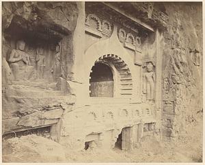 View from the left of facade of Buddhist chaitya hall, Cave IX, Ajanta