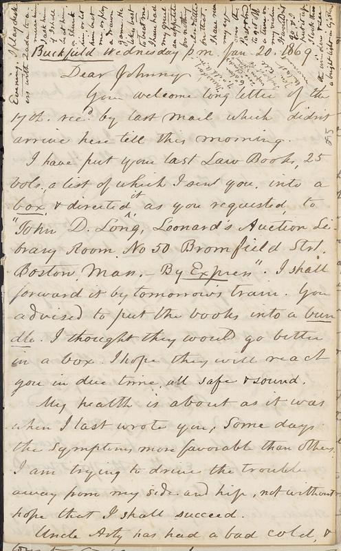 Letter from Zadoc Long to John D. Long, January 20, 1869