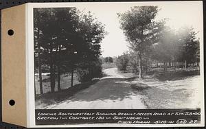 Contract No. 130, Grading, Loaming, and Grassing Vicinity of Shaft 4, Pressure Aqueduct, Southborough, and Improvement of Access Roads to the Intake Works and at Norumbega Reservoir, Marlborough, Southborough, Weston, looking southwesterly showing rebuilt access road at Sta. 53+00, Section 1, Southborough, Mass., May 16, 1941