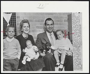 Sarni Quits Baseball--Bill Sarni, former St. Louis Cardinal and New York Giant's catcher whose career was cut short by a heart attack in 1957, is with his family after he announced that he has quit the game to enter the securities business. With Sarni and his wife, Bette Jane, are their children, Jeff, 4, Kim, 2, and Marc, 10 weeks old. Sarni was a coach for Rochester in the International League last season.